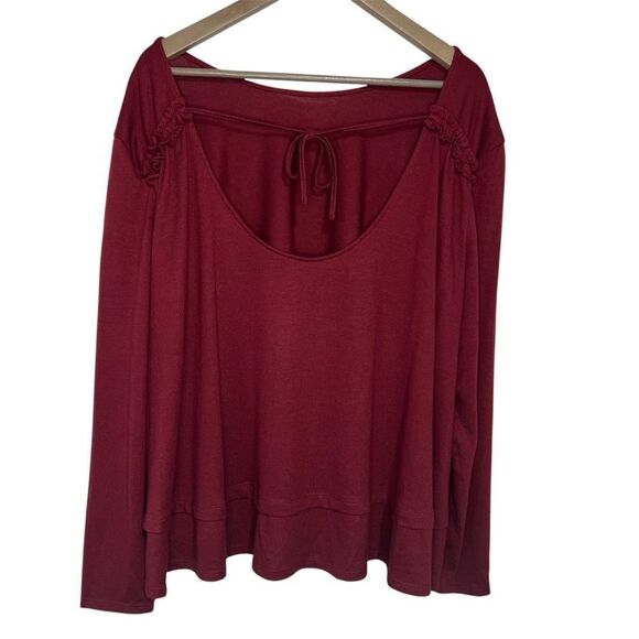 1.State Cozy Tie Back Sweater Top Womens Large Burgundy Red Pullover Sweatshirt - Picture 4 of 9